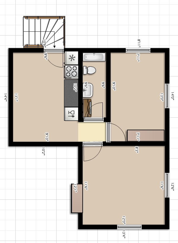 1B 2D Floor Plan